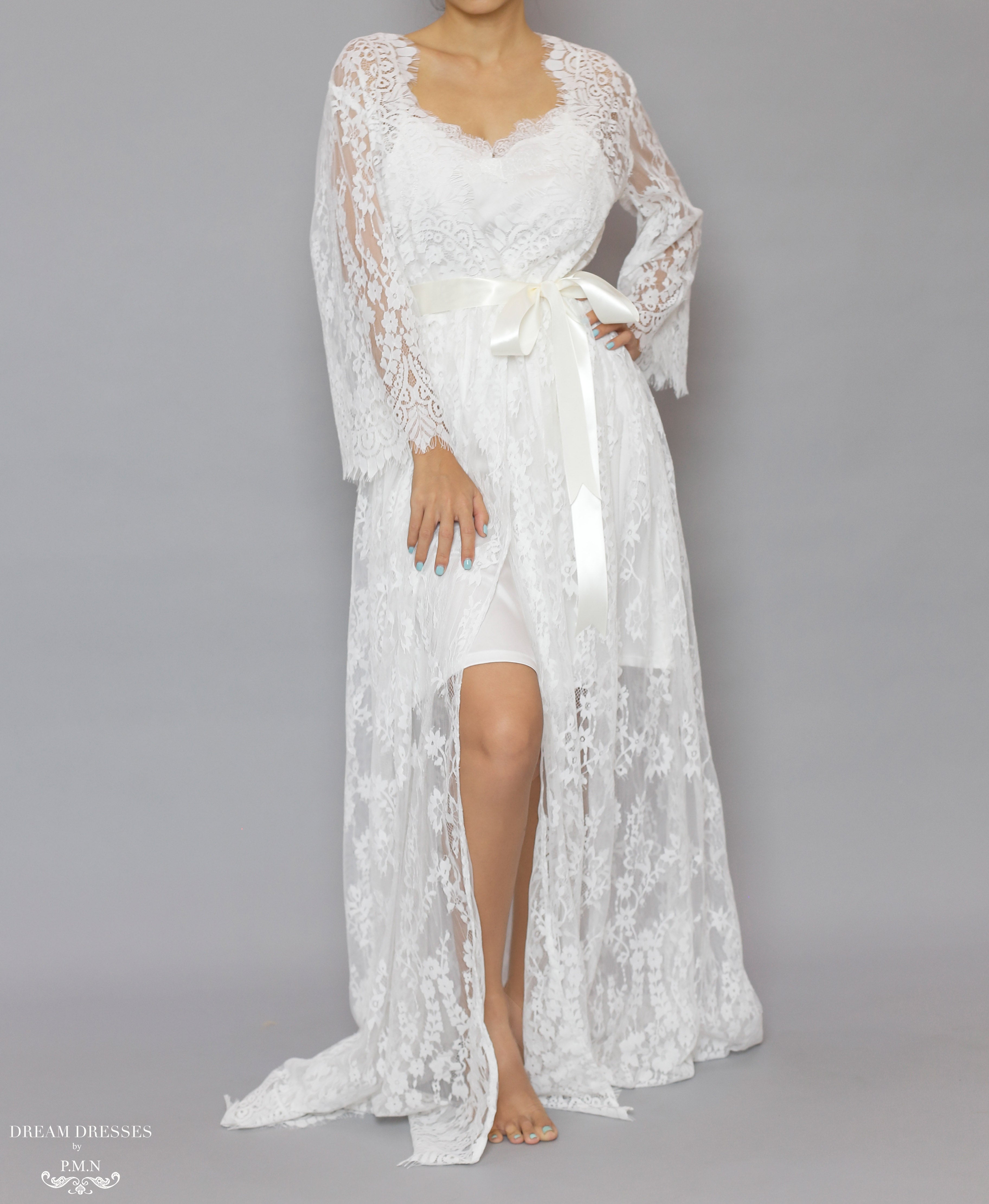 Long Bridal Lace Robe Dream Dresses By Pmn Dream Dresses By Pmn 6928