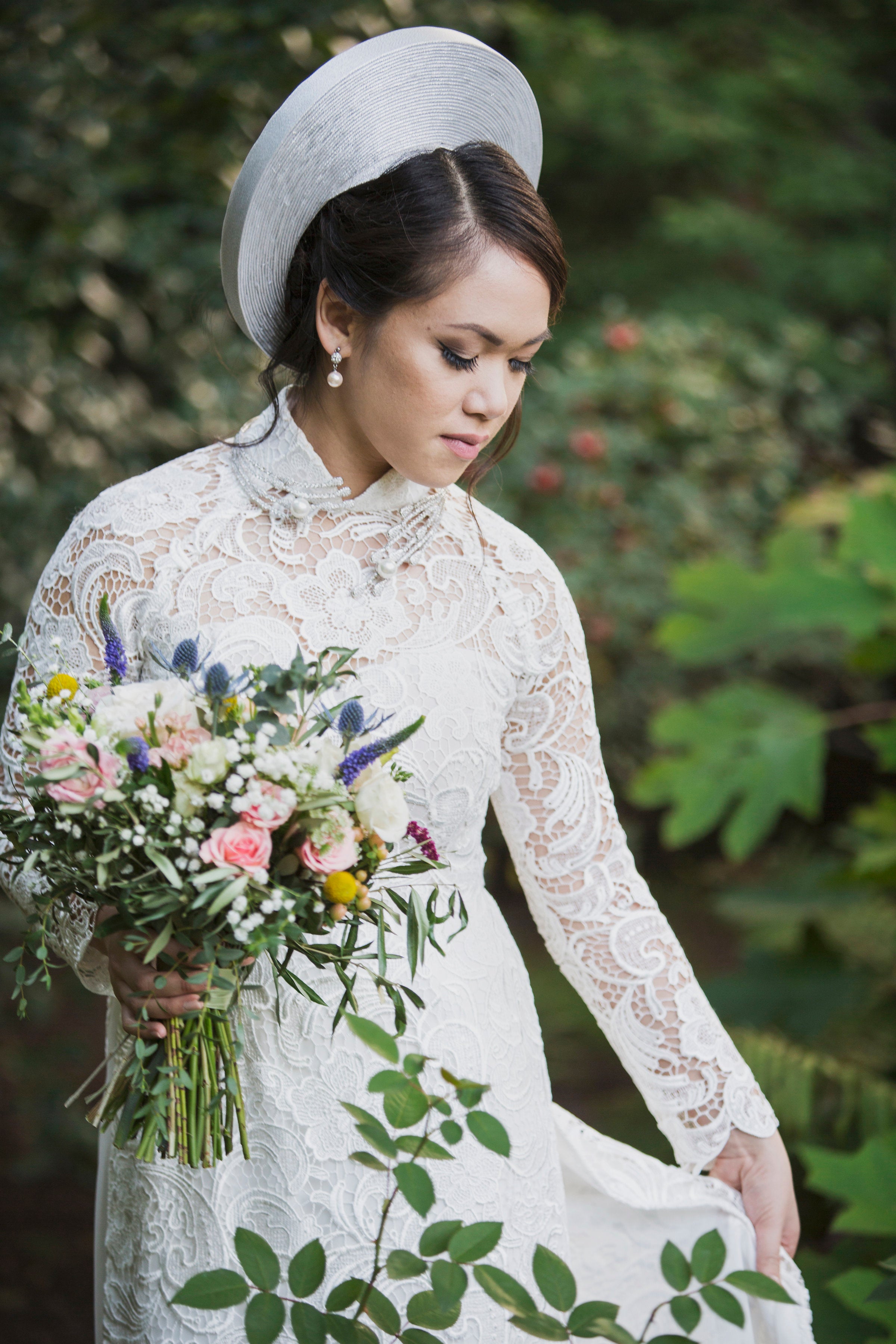 White Ao Dai Vietnamese Lace Bridal Dress Dream Dresses By Pmn 7874