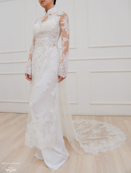 White Bridal Ao Dai | Modern Vietnamese Lace Bridal Dress (#JENINE ...