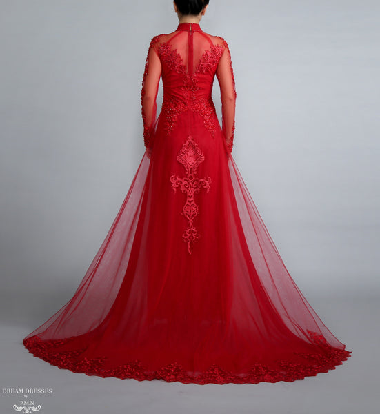 Red and Gold Ao Dai | Vietnamese Lace Bridal Dress | Dream Dresses by P ...