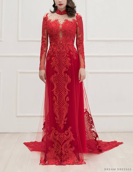 Red Bridal Ao Dai | Custom Made Vietnamese Bridal Dress (#TATIA ...