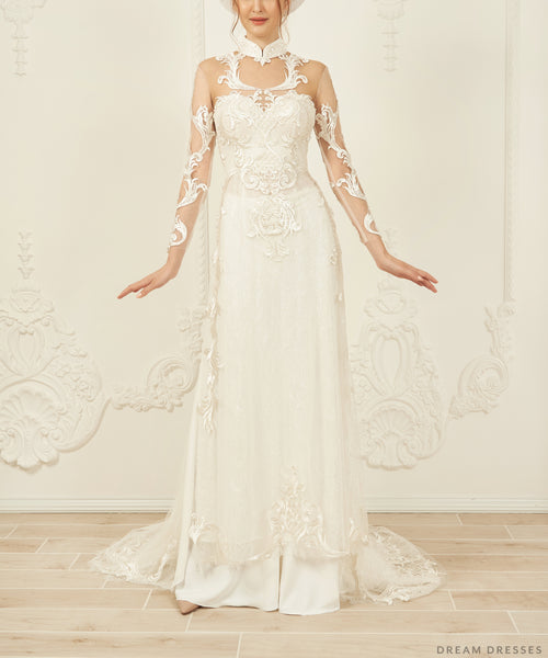 White Bridal Ao Dai | Vietnamese Lace Bridal Dress (#VIVIA) | Dream ...