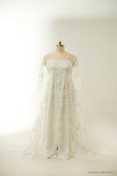 White Lace Bridal Ao Dai | Lace Vietnamese Traditional Bridal Dress ...