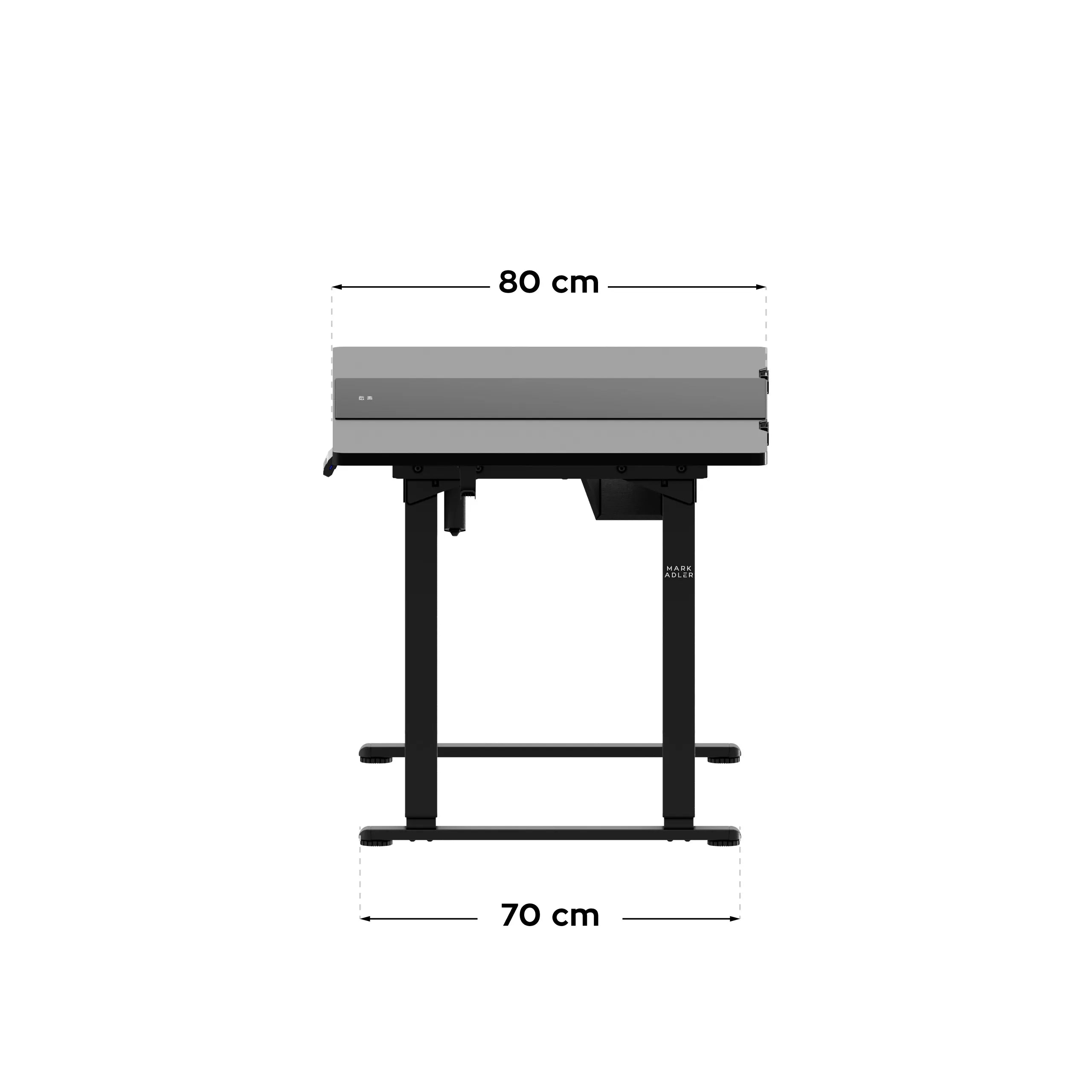 Abmessungen des elektrischen Schreibtischs, linke Seite des elektrischen Schreibtischs Mark AdlerLeader 9.3