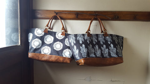 Market Totes with handpainted patterns for a local jewelry designer. Made by Directive in 2016