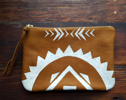 Handpainted leather clutch by Directive Leather Goods