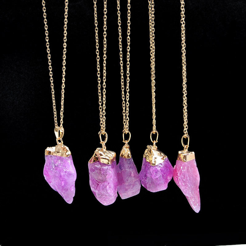 18K Gold Plated Rough Natural Stone Amethyst Crystal Druzy Necklaces ...