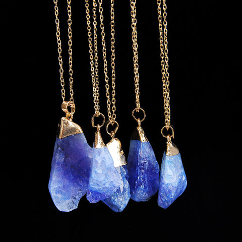 18K Gold Plated Rough Natural Stone Amethyst Crystal Druzy Necklaces ...
