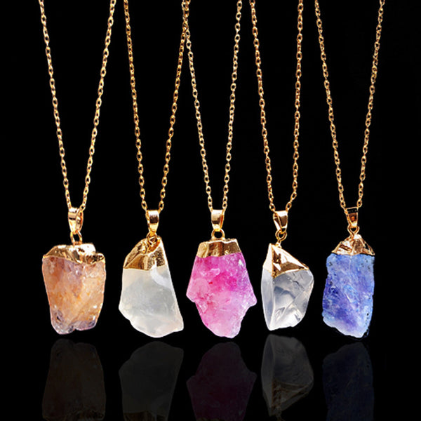 18K Gold Plated Rough Natural Stone Amethyst Crystal Druzy Necklaces ...