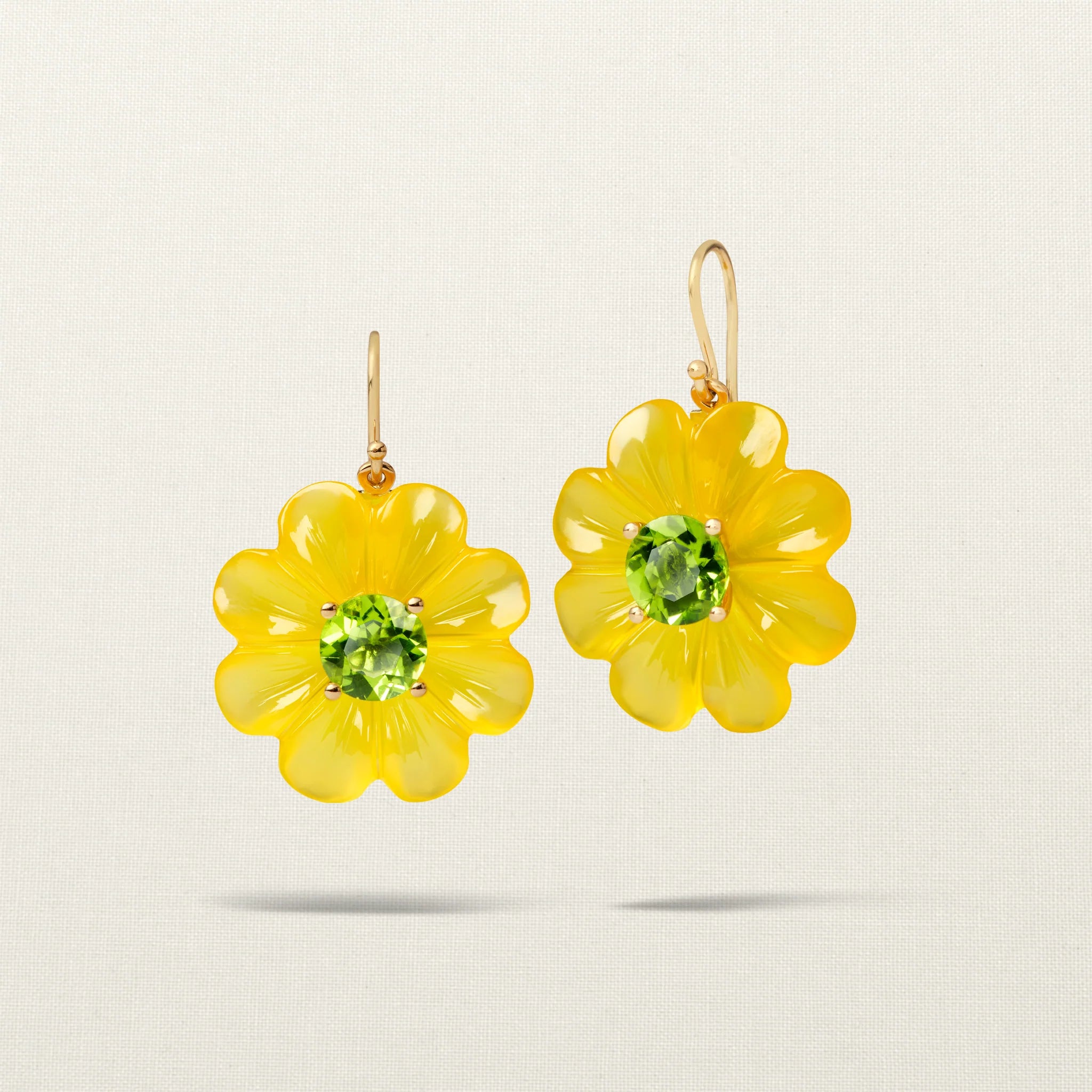 Daisy Flower Earrings Yellow Chalcedony Peridot