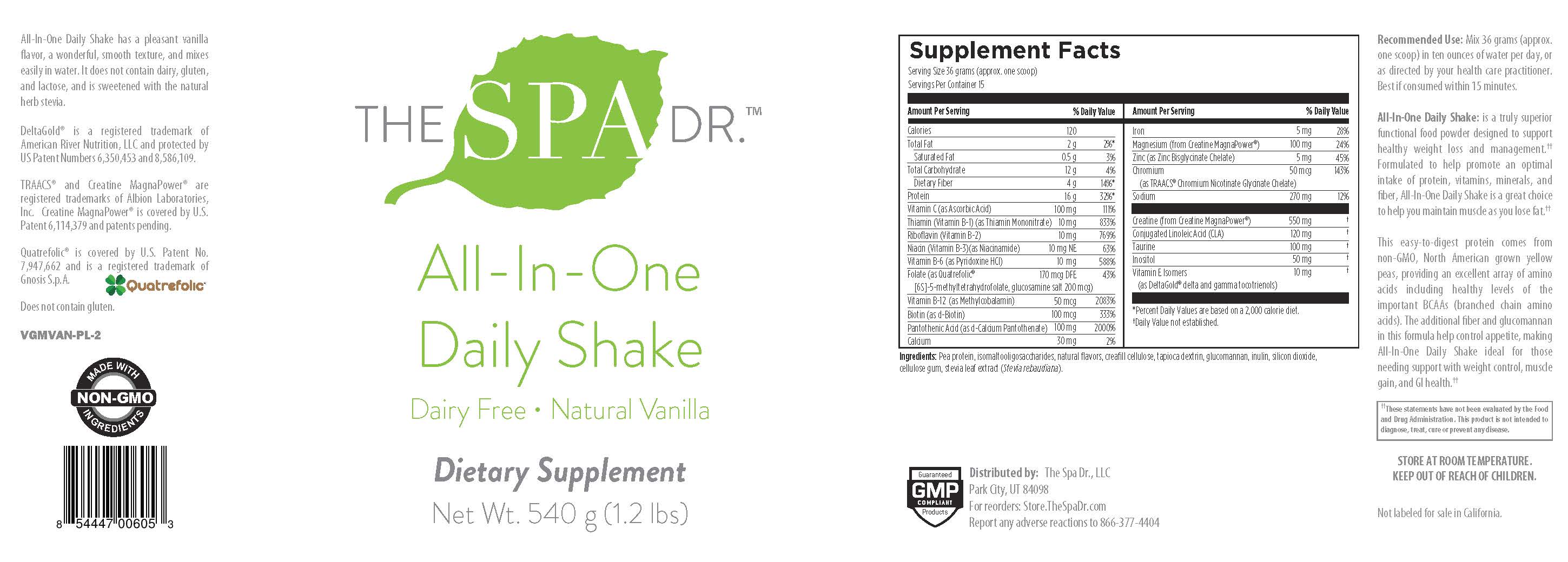 Ingredients The Spa Dr All-In-One Daily Shake