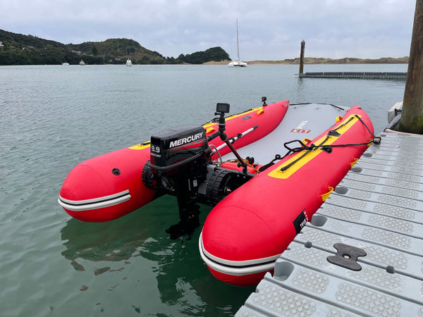 Round pontoon ends on a True Kit inflatable gives tracking, stability and the ability to handle the weight of an outboard