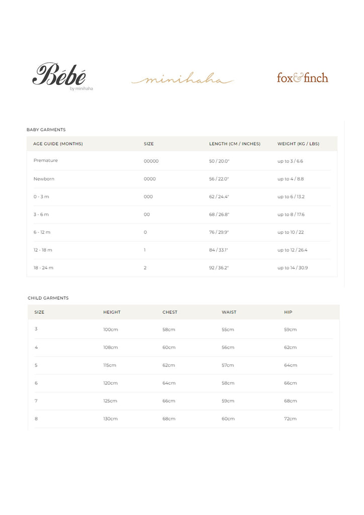 Bebe Size Chart