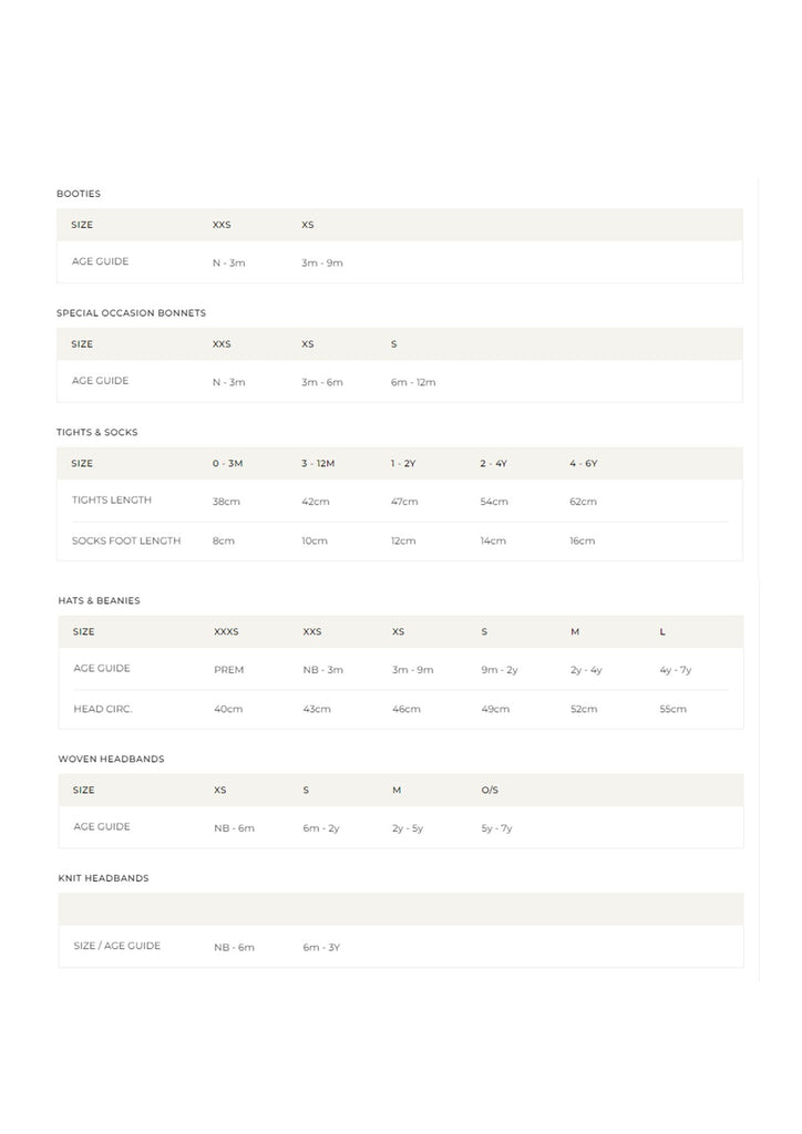 Bebe Size Chart 2