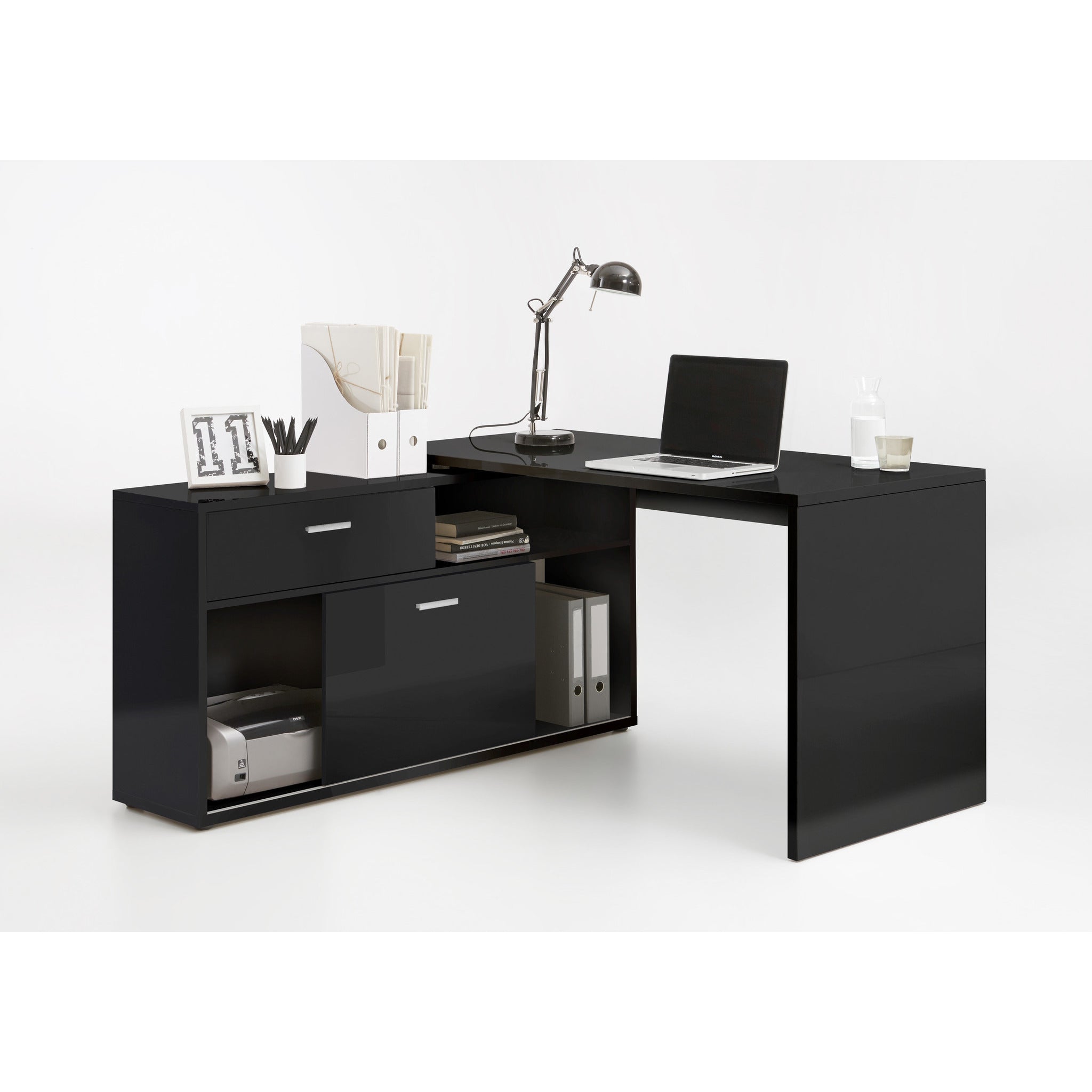 Diego High Gloss L Shape Corner Desk Reversible Pc Computer Desk