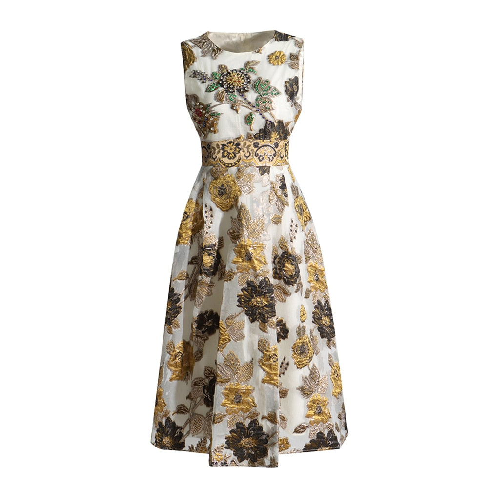Elegant Sleeveless Spliced Embroidery Dress for Women