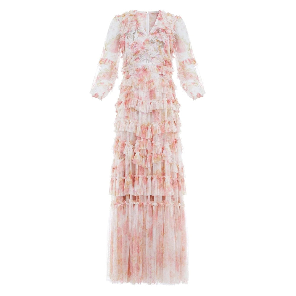 Elegant Layered Ruffle Colorblock Dress for Women