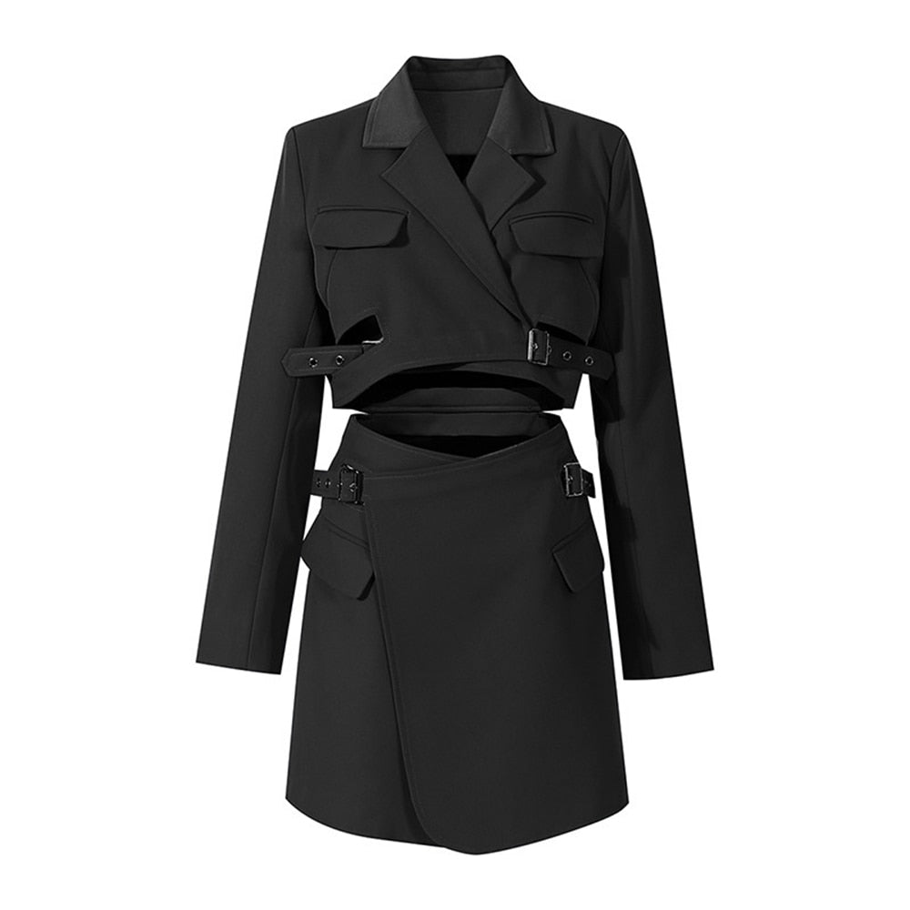 Elegant Minimalist V Neck Long Sleeve Mini Dress