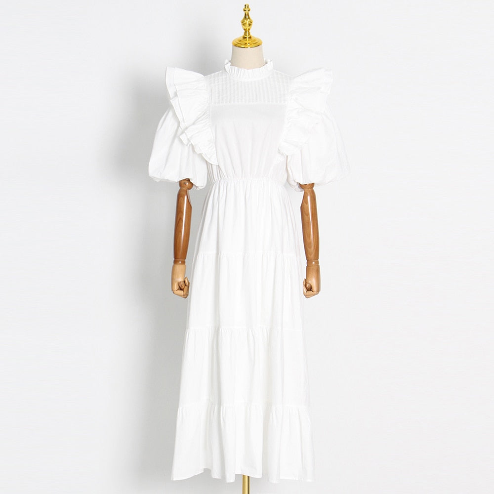 Elegant Round Neck Half Sleeve High Waist Dress