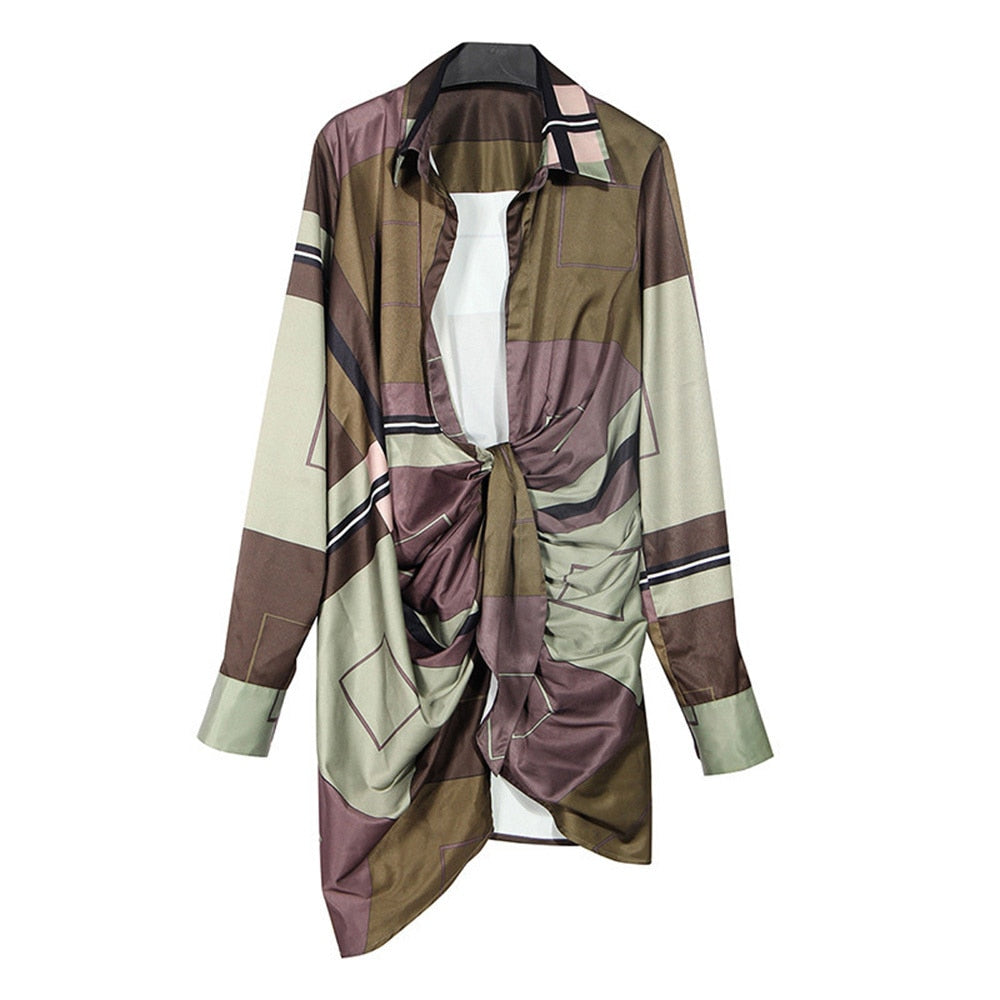 Elegant Autumn Lapel Long Sleeve Mini Dress for Women