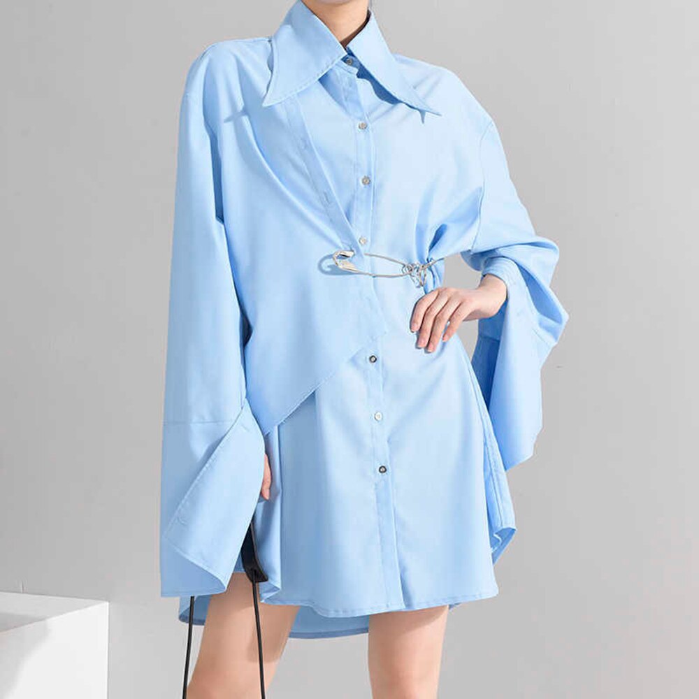 Elegant Lapel Long Sleeve High Waist Dress for Women