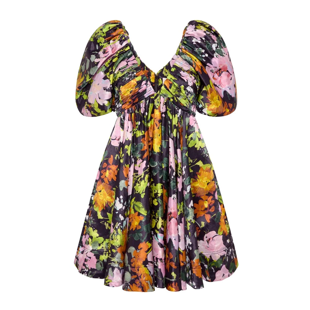 Chic Square Collar Puff Sleeve A-Line Dress for Women