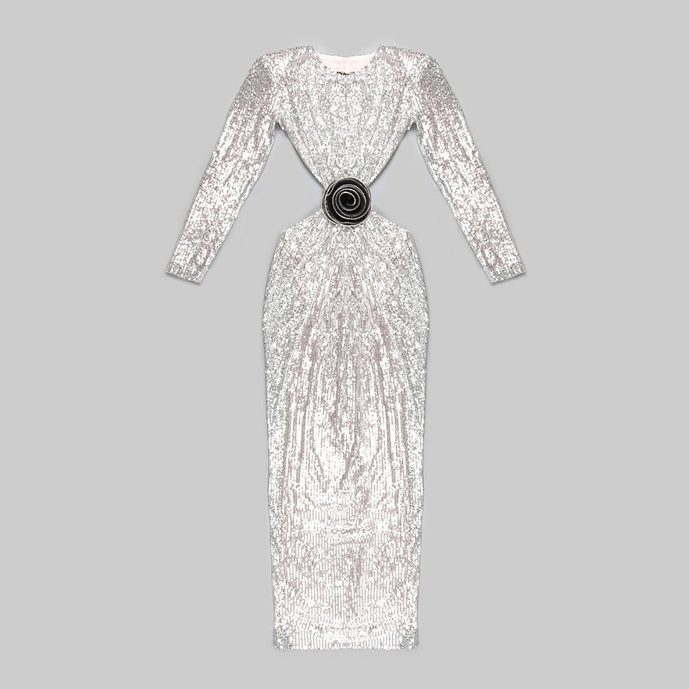 Floral Backless Patchwork Sequin Dress for Women