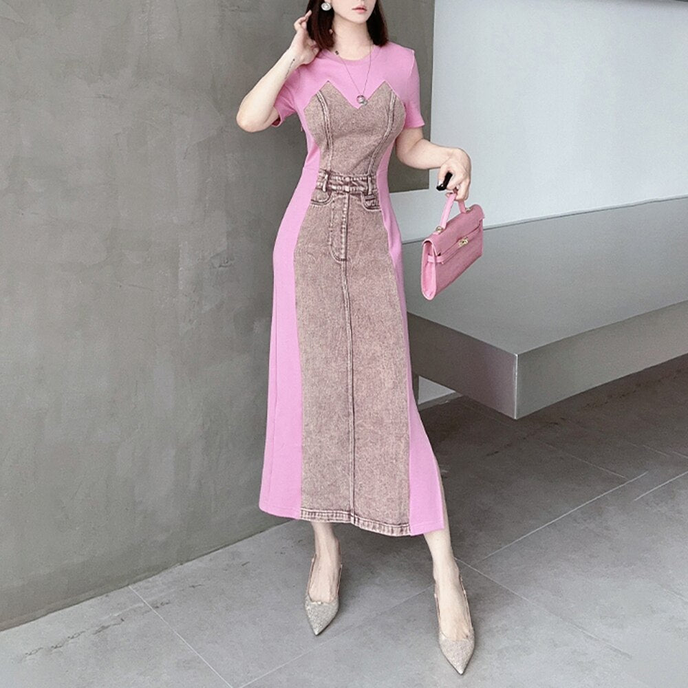 Elegant Short Sleeve High Waist Tunic Dress for Women