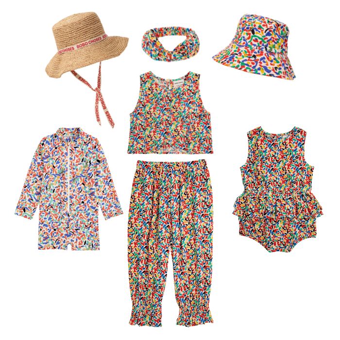 Bobo Choses SS24 Collection Raffia Hat and Confetti Print Outfits at Design Life Kids