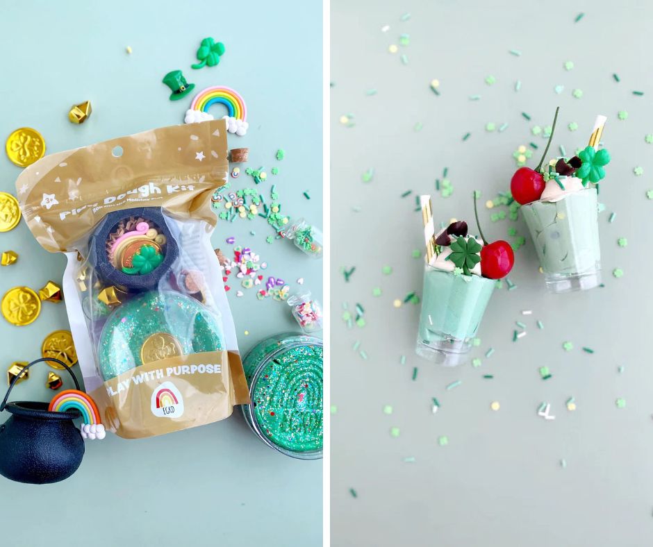 Earth Grown KidDough Leprechaun Trap Playdough Kit and Shamrock Milkshake Mini Playdough Kit at Design Life Kids