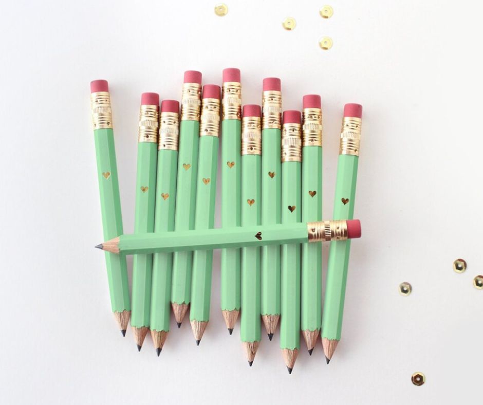 Inklings Paperie Gold Heart Mini Pencils (Green) at Design Life Kids