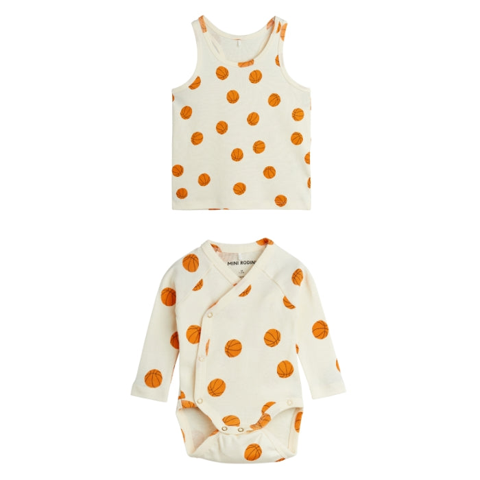 Mini Rodini Basketball Tank and Basketball Wrap Bodysuit at Design Life Kids