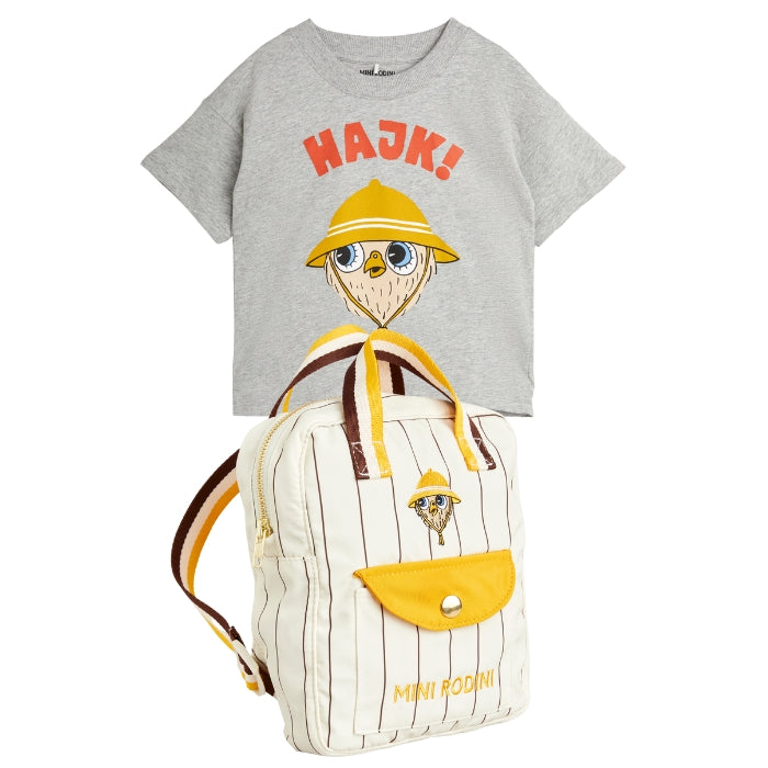 Mini Rodini Hike Tee and Owl Embroidered Backpack at Design Life Kids