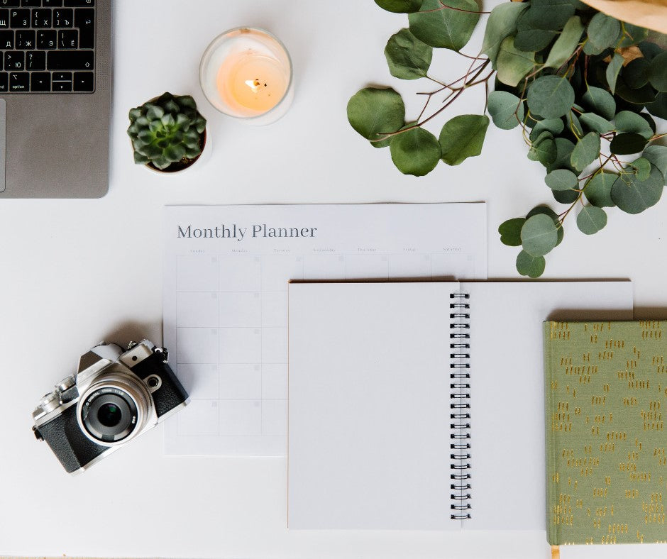 Modern Desk Setting with Planner and Notebooks at Design Life Kids