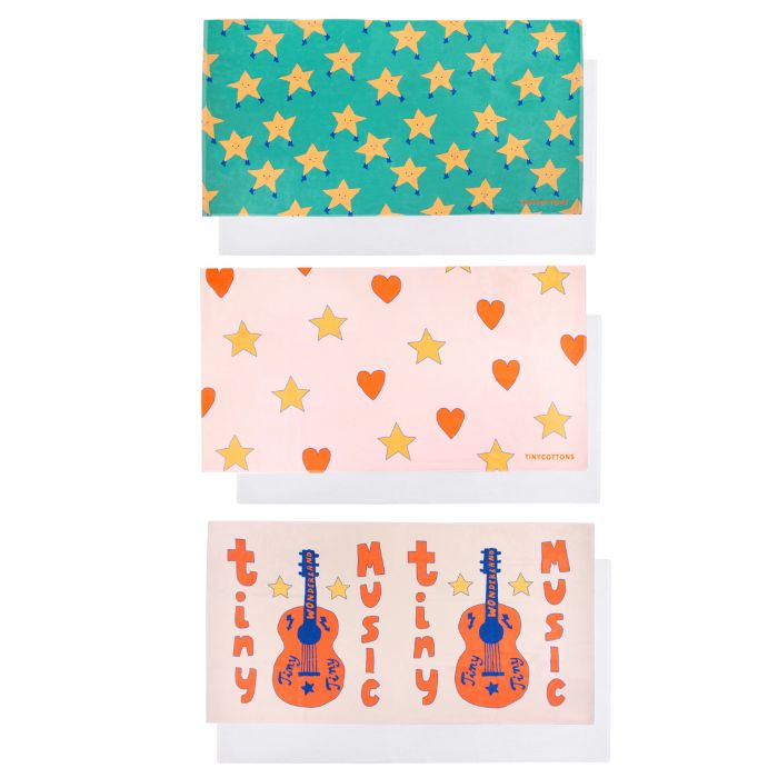 Tinycottons Dancing Stars Towel, Hearts & Stars Towel, and Tiny Music Towel at Design Life Kids