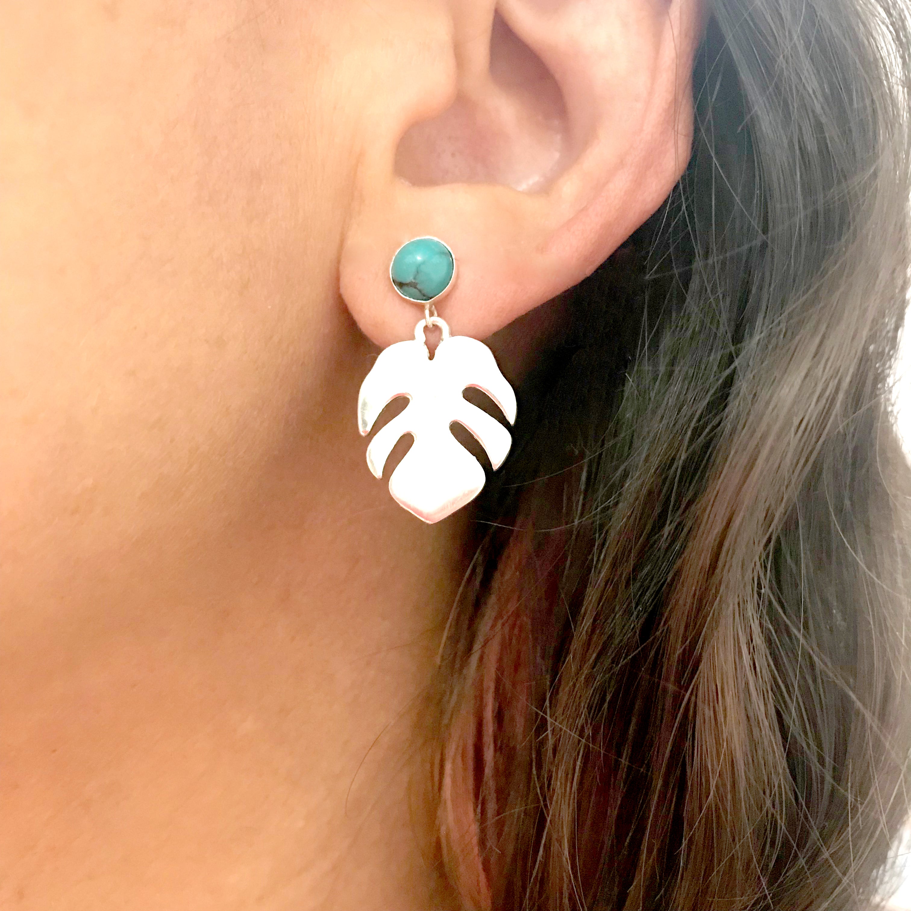 Tropical Monstera and Malachite Earrings