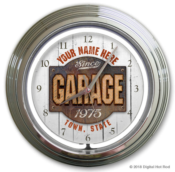 Personalized Garage Clocks 14 Chrome And Neon Digital Hot Rod