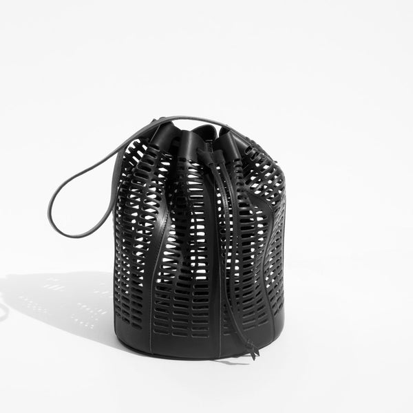 Modern Weaving Black Oval Die Cut Bucket Bag | Kindred Black