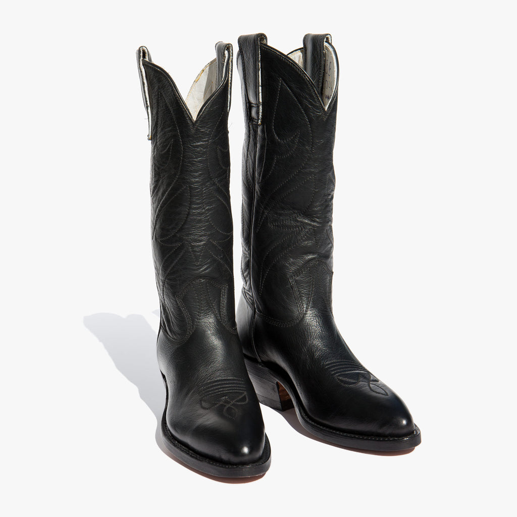 black and grey cowboy boots