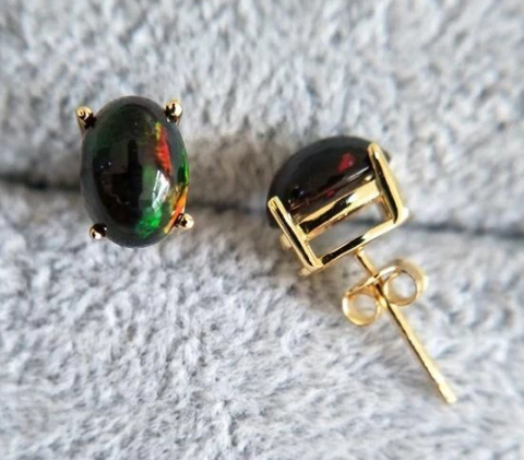 Natural Black Opal Earrings - 925 Sterling Silver