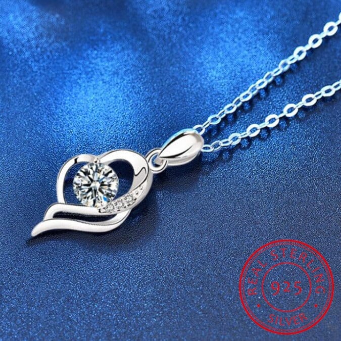 Fashion Heart Diamond Pendant Necklace - 925 Sterling SilverNecklace
