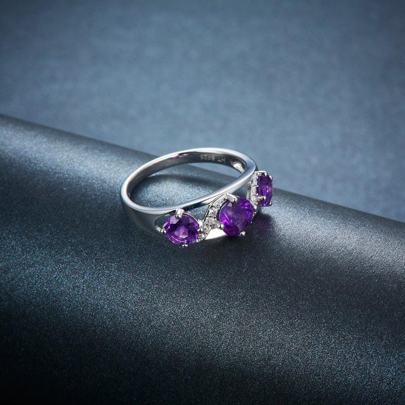 3 Stones Natural African Amethyst Ring - 925 Sterling SilverRing