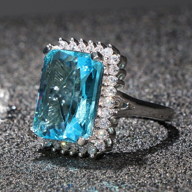 Huge Rectangle Aquamarine Ring - 925 Sterling Silver – AtPerry's ...