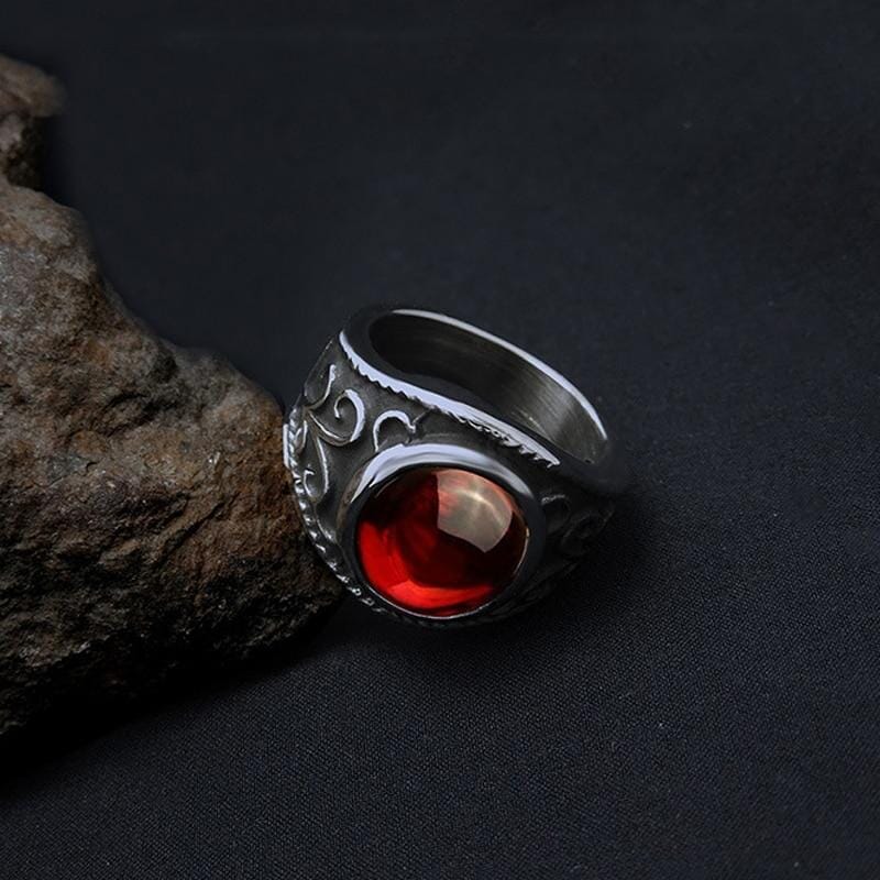 Vintage Mayan Inlaid Ruby Corundum Steel Ring for Men – AtPerry's ...