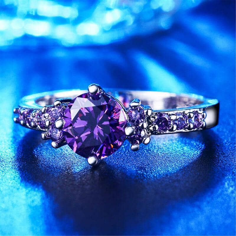Amethyst Silver Plated Ring Diamond AtPerrys – AtPerry's Healing Crystals
