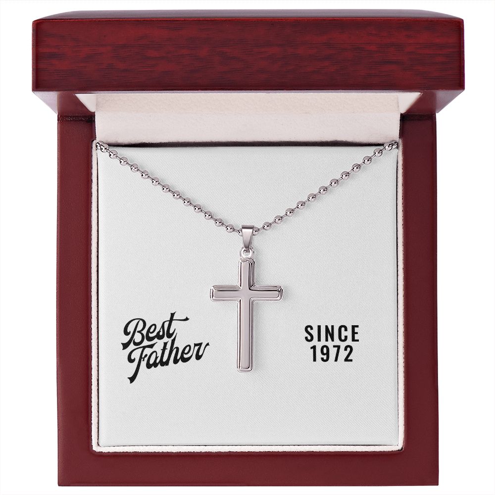 Best Father Since 1972 - Stainless Steel Ball Chain Cross Neckla