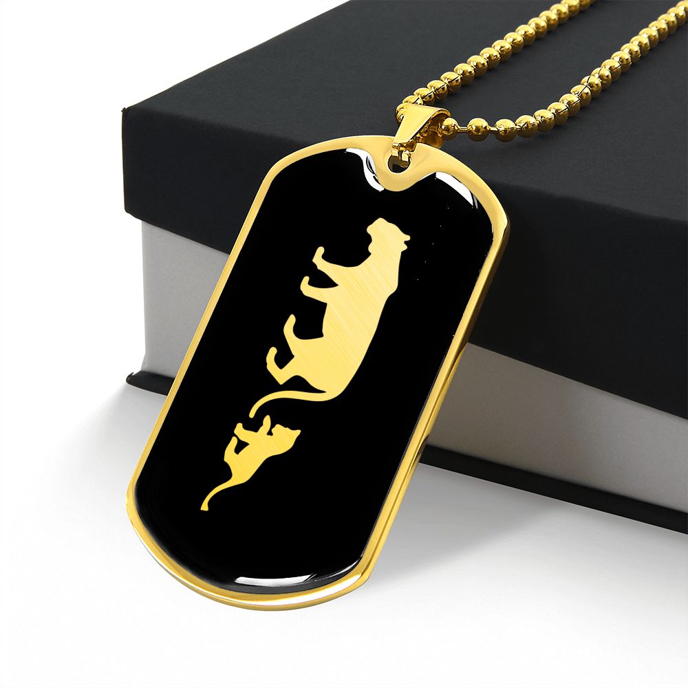 Mama Lioness With 1 Cub v2 - 18k Gold Finished Luxury Dog Tag Ne