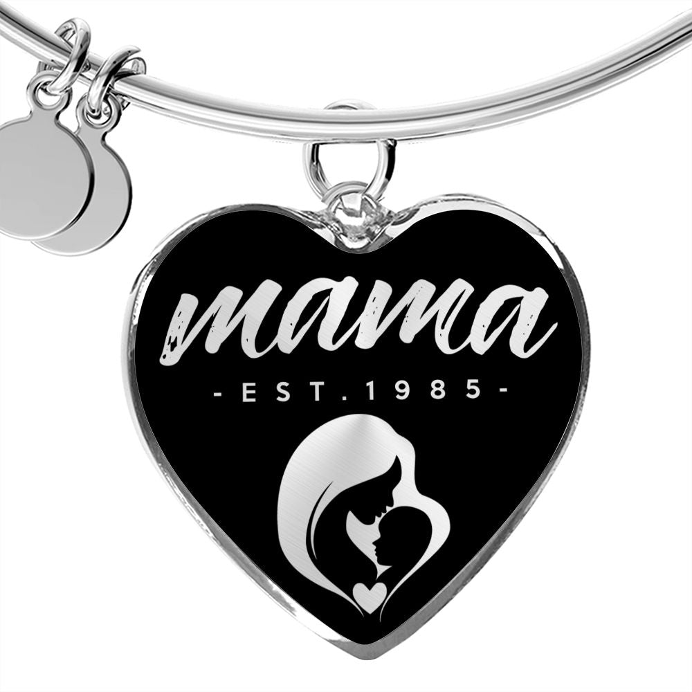Mama, Est. 1985 v2 - Heart Pendant Bangle Bracelet