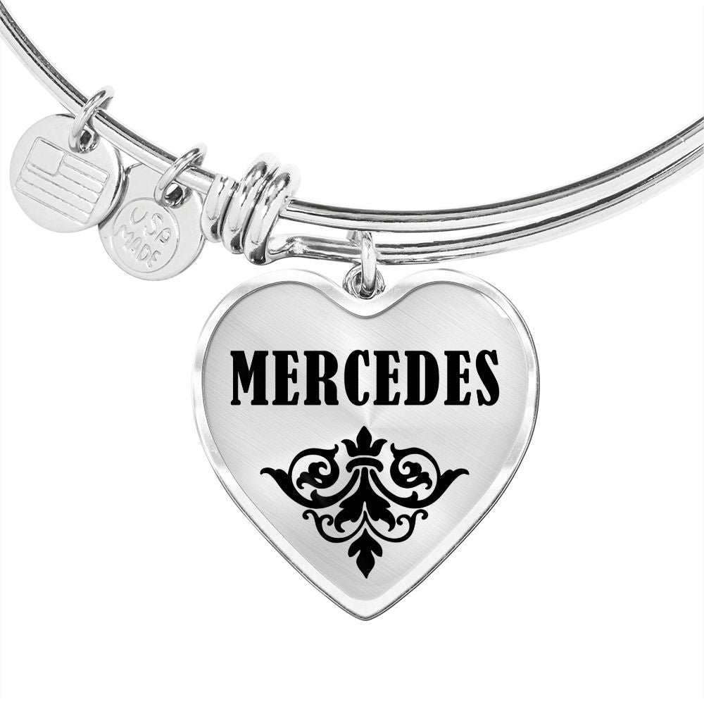 Mercedes  v01 - Heart Pendant Bangle Bracelet