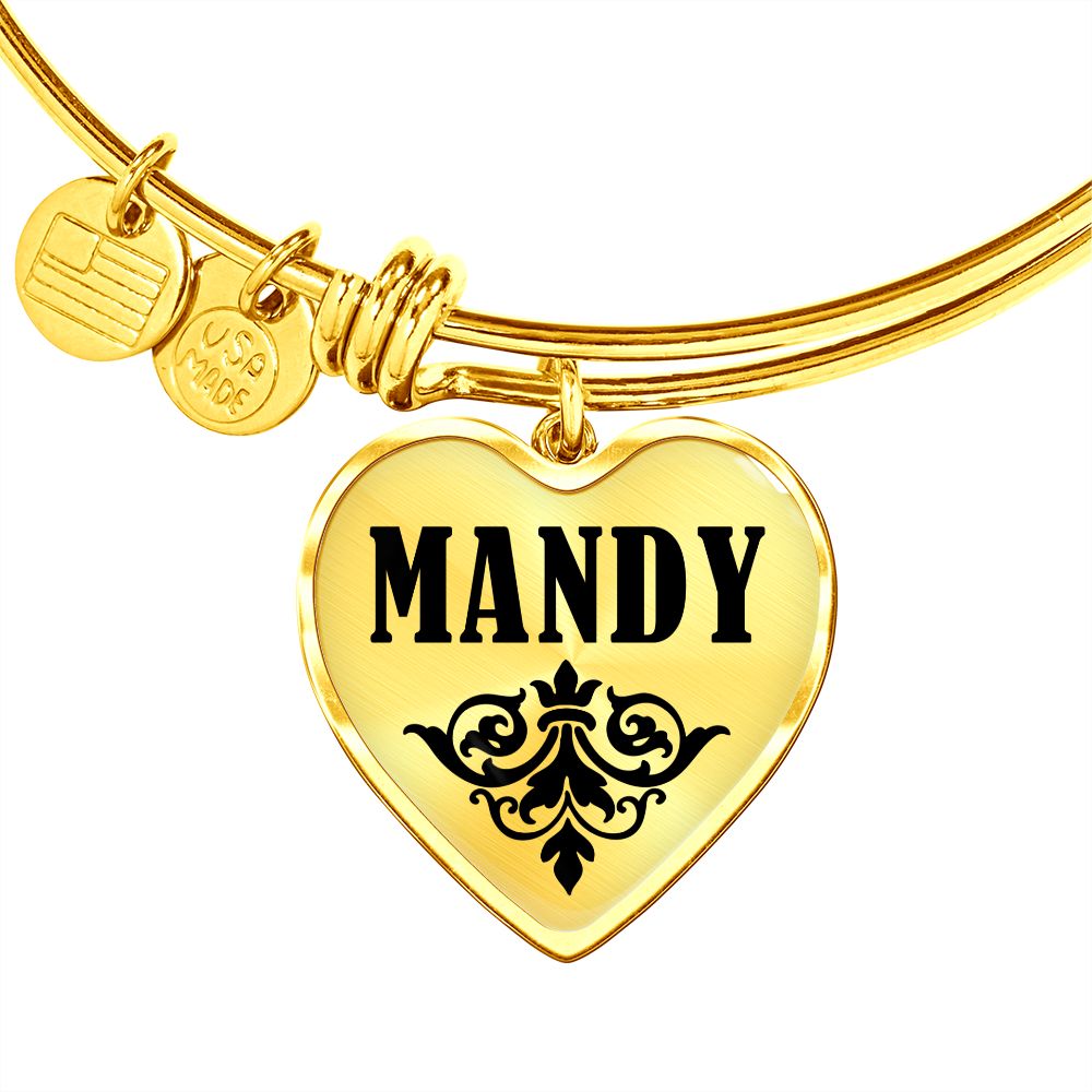 Mandy  v01 - 18k Gold Finished Heart Pendant Bangle Bracelet